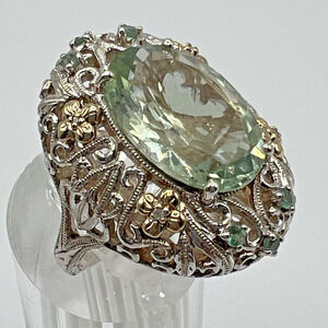 WB WEINMAN BROTHERS Sterling Silver & 14 K Gold Green Amethyst Ring - Size 9.25